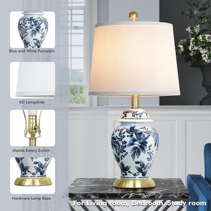 Chinoiserie Table Lamp 23'' Ceramic Table Lamp, Classic Blue and White Bedside Desk Nightstand Lamp for Bedroom Living Room Office College Bookcase Coffee,Dimmable,Single Lamp3
