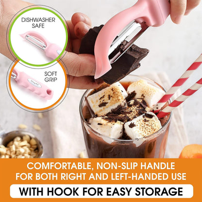Stainless Steel Swivel Peeler & 4 Sided Handheld Box Grater, XL Size - 2 Product Bundle - Pink Lemonade5