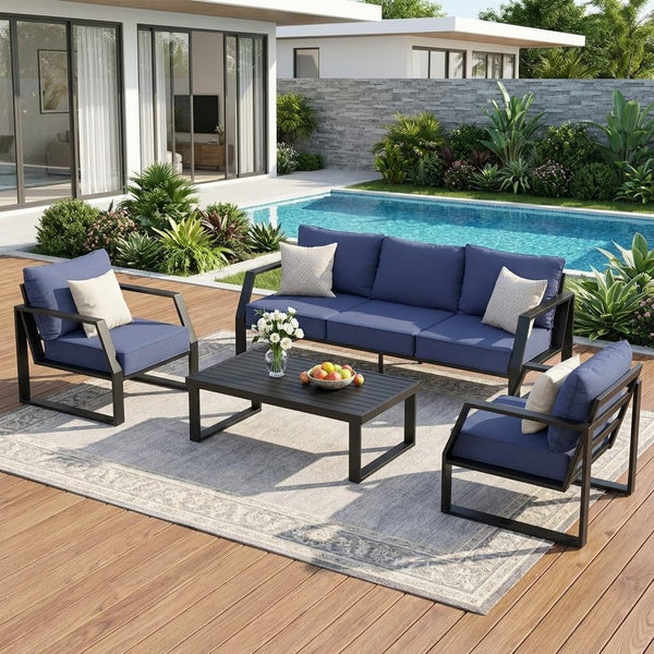 Oversized Modern Outdoor Patio Furniture Set with 5" Thick Cushions, Deep Seats & Wide Armrests, Comfortable Aluminum All-Weather Rustproof Uv-Resistant Frame, 5-Seater for Garden, Backyard, Poolside1