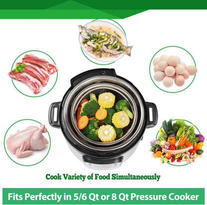 Steamer Basket for Instant Pot Accessories 6 Qt or 8 Quart - 2 Tier Stackable 18/8 Stainless Steel Mesh - Silicone Handle - Vegetable Steamer Insert, Egg Basket, Pasta Strainer,Silver3