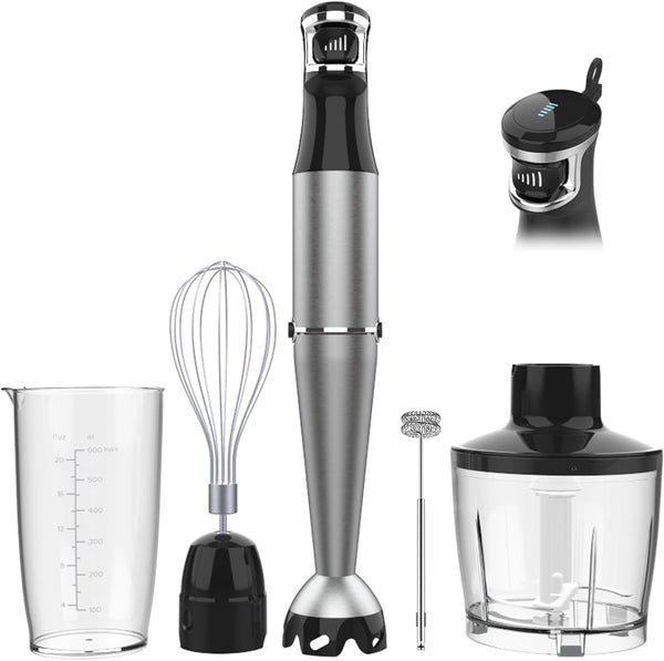 Immersion Blender Handheld Corded, 1100W 5 in 1 Hand Blender Set | Trigger Variable Speed, Emulsion Stick Mixer with Food Processor, Whisk, Frother, for Soup, Puree, Baby Food, Anti-Scratch1