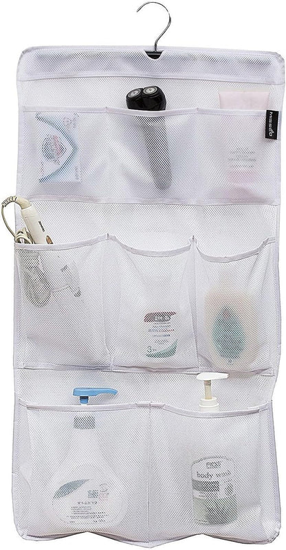 8 Pockets Mesh Shower Organizer Hanging Caddy with Rotating Hanger Quick Dry Bathroom Storage (White)1