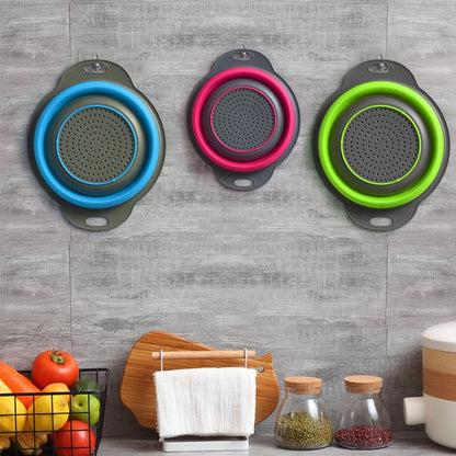 Collapsible Colander Set of 3 round Silicone Kitchen Strainer Set - 2 Pcs 4 Quart and 1 Pcs 2 Quart- Perfect for Draining Pasta, Vegetable and Fruit (Green,Blue, Purple)4
