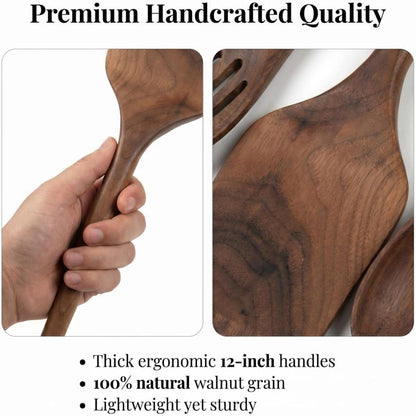 5-Piece Walnut Kitchen Utensil Set with Turner, Tongs, Slotted Spoon, Ladle and 12" Spoon, Farmhouse Style Kitchen & Cookware, Ideal for Entertaining, Wedding and Housewarming Gift5