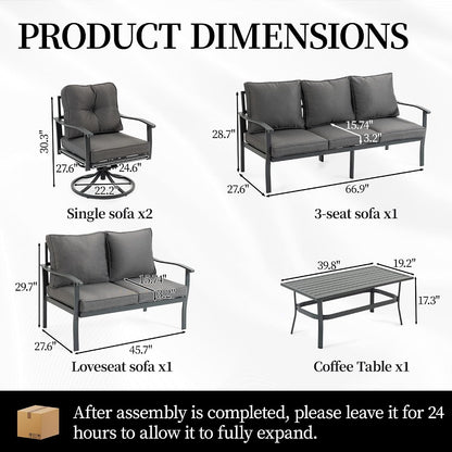 5-Piece Metal Patio Sectional Set, Coffee Table & Washable Cushions, Grey2