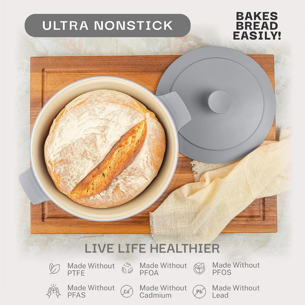 5 Qt Dutch Oven Pot with Lid, Ceramic Nonstick, Gray | Lightweight, Non Toxic PFOA/PFOS/PTFE Free, Self Basting Lid, Induction Compatible, Dishwasher and Oven Safe3