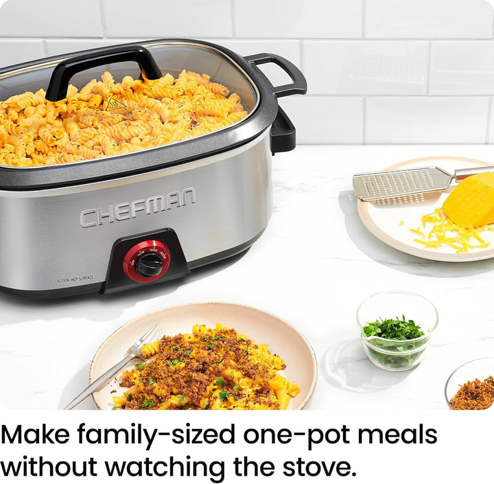 6-Quart Slow Cooker, Electric Countertop Cooking, Stovetop & Oven-Safe Removable Insert for Browning & Sautéing, Family-Size Soups & Stews, Nonstick & Dishwasher-Safe Interior,Stainless Steel+2