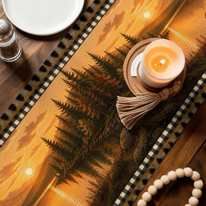 Mountains Bear Table Runner Cotton Linen 72 Inch Holiday Dresser Scarves, Farmhouse Country Cabins Pine Tree Brown Tablerunner for Kitchen Coffee Dining Living Room Dinner Scarf Décor 13''X72''4