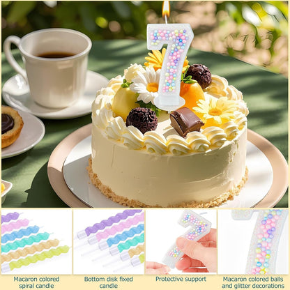 Number Birthday Candle with 12PCS Spiral Candles&A Birthday Card (Number 7)2