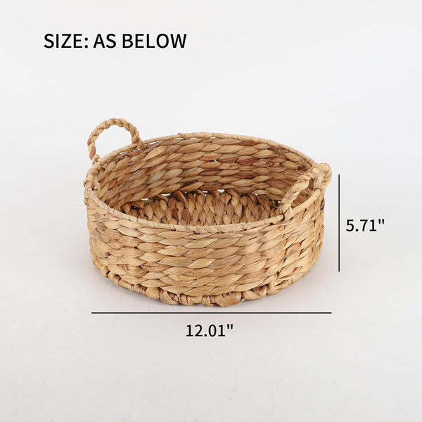 Round Water Hyacinth Storage Baskets for Organizing round Wicker Basket with Double Handles-Wicker Baskets for Shelves2