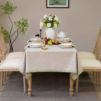Textured Table Clothes Linen Style Rustic Washable Tablecloth Jacquard Trim Rectangle Table Cloth,Oblong Table Cover for Kitchen Dinning Tabletop Decoration Linen Brown,55X84 Inch2