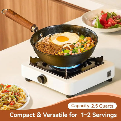 9.5 Inch Small Cast Iron Wok with Lid - Handcrafted Tortoise Shell Texture Uncoated Stir Fry Pan, Flat Bottom Wok for Electric, Induction & Gas Stoves, 2.5 Quart (Requires Seasoning)4
