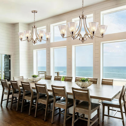 6-Light Brushed Nickel Dining Room Light Fixture，Dimmable Modern Farmhouse Chandelier，Height Adjustable Hanging Light, Clear Glass Shades, Vintage Silver Chandelier for Kitchen Island,Entryway2