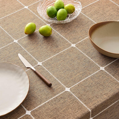 Boho round Grid Tablecloth with Tassels, Caramel 52In3