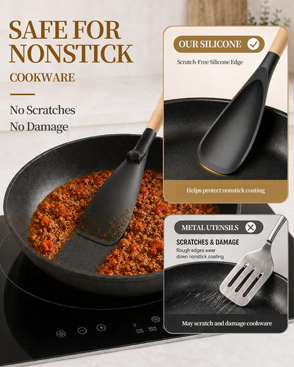 Cooking Spoon, 2 Pack, Nonstick Safe Silicone Spatula2