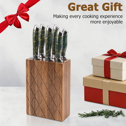 Universal Knife Block,6 Slot Acacia Wood Kitchen Knife Holder,Well Made Elegant Knives Storage Organizer for Countertop7