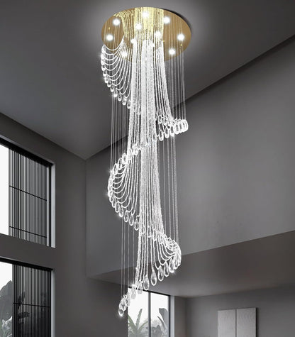 D32 X H100 Modern Crystal Chandelier for Foyer Glam Chandelier High Ceiling Chandeliers Large Raindrop Pendant Lights LED Dimmable Light Fixtures for Staircaes Living Room Entryway Gold8