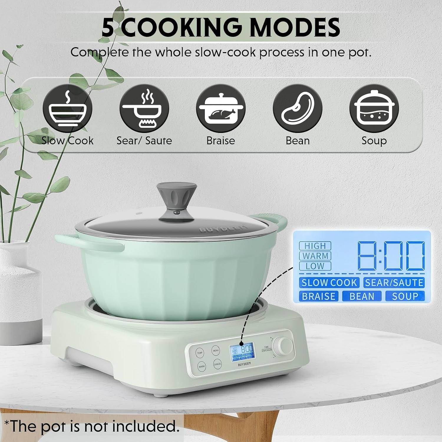 lp55-5-in-1-slow-cooker-compatible-with-various-cookwares-multi-cooker-with-two-temperature-settings-auto-keep-warm-for-2h-cozy-greenish-pot-not-included-multi-cooker-with-two-temperature-settings-auto-keep-warm-for-2h-cozy-greenish-no-pot-included