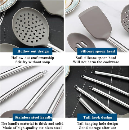 Kitchen Utensils Set,  38 Pieces Non-Stick Silicone Cooking Utensils Set, Spoon Spatula Set with Sturdy Stainless Steel Utensil Holder, Dishwasher Safe9