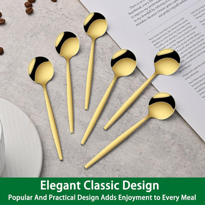 5.1 Inch Coffee & Tea Spoon,6 Pieces Gold Stainless Steel Teaspoon,Mini Spoons for Dessert and Coffee,Durable Demitasse Coffee Spoons for Dessert6