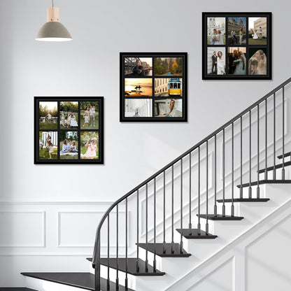 4X6 Picture Frame Collage for Wall, Display 6 Pcs 4X6 Photos with Mat or 13X13 without Mat, 6 Opening Photo Frame for 4 X 6 Pictures with Shatter Resistant Plexiglass, Black Mat, Black5