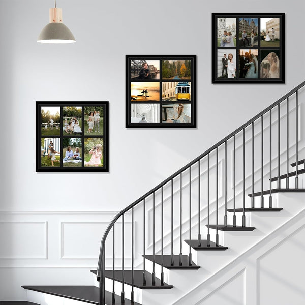 4X6 Picture Frame Collage for Wall, Display 6 Pcs 4X6 Photos with Mat or 13X13 without Mat, 6 Opening Photo Frame for 4 X 6 Pictures with Shatter Resistant Plexiglass, Black Mat, Black5