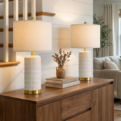 Ceramic Table Lamps Set of 2 for Bedroom Living Room, 21.5'' White1