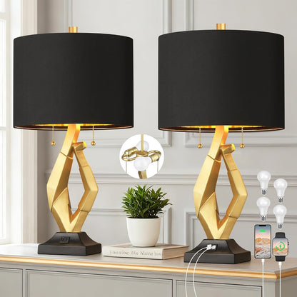 Modern Black and Gold Lamp Set of 2, Sculptural Table Lamps for Living Room1