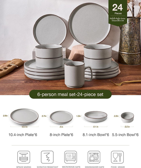 Nebula Ridge 24-Piece Dinnerware Set with Pasta Bowls, Light Gray2