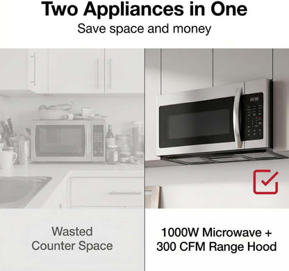 HOME 1.7 Cu. Ft. Over-The-Range Microwave Oven, 1000W Stainless Steel Microwave with 300 CFM Vent Fan, Ductless Installation, LED Display, Auto Cook Presets & Child Lock6