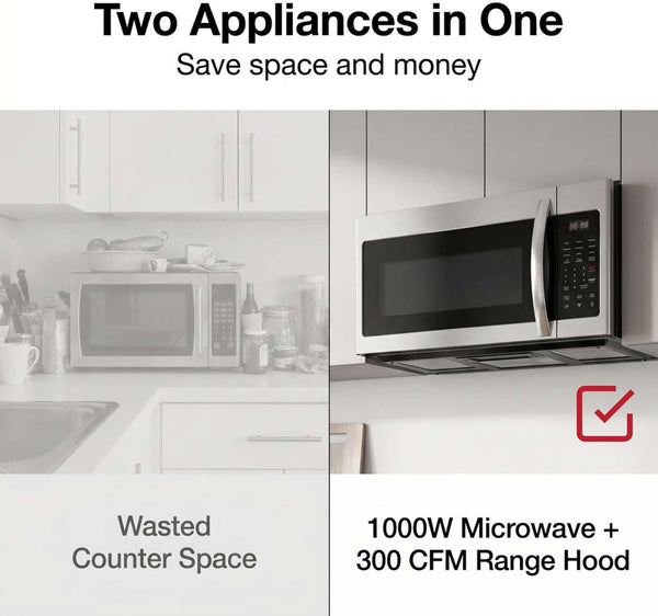 HOME 1.7 Cu. Ft. Over-The-Range Microwave Oven, 1000W Stainless Steel Microwave with 300 CFM Vent Fan, Ductless Installation, LED Display, Auto Cook Presets & Child Lock6