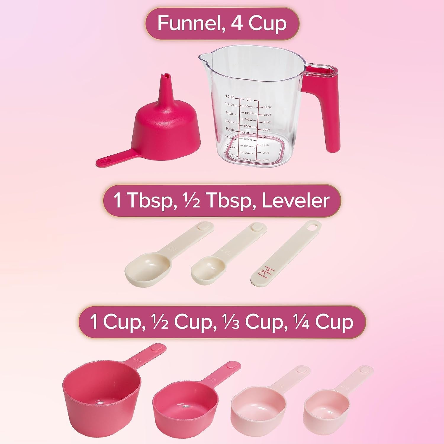 9-piece-measuring-set-durable-plastic-measuring-cups-and-spoons-with-funnel-and-leveler-dishwasher-safe-pink