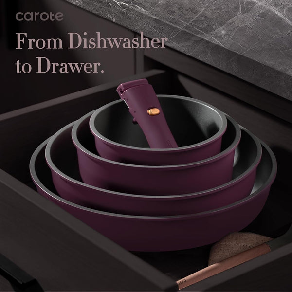 32Pcs Pots and Pans Set Non Stick, Detachable Handle Cookware Sets | Bakeware and Kitchen Gadgets, Space Saving, Dishwasher & Oven Safe, Non-Toxic, for Camping/Rv/Traveling, Purple4