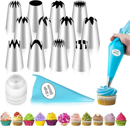 Large Piping Tips Set - 14Pcs Reusable Stainless Steel Icing Nozzles Kit Cake Decorating Tools for Cupcake Cookie Pastrys Dough1