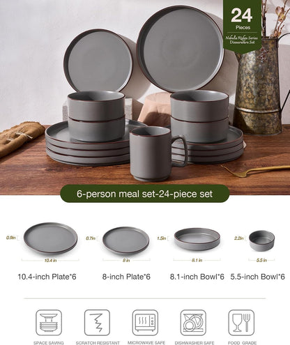 Nebula Ridge 24-Piece Dinnerware Set with Pasta Bowls, Dark Gray2