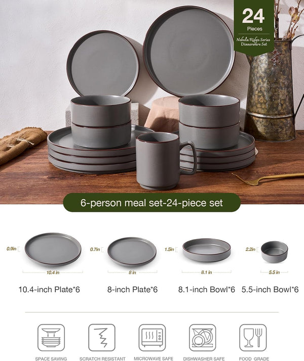 Nebula Ridge 24-Piece Dinnerware Set with Pasta Bowls, Dark Gray2