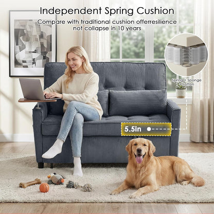 55'' Sleeper Sofa Bed, Convertible Pull Out Couch(Darkgrey)6