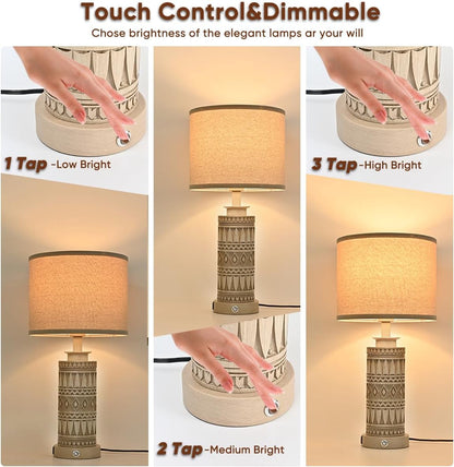 23IN Table Lamps for Living Room Set of 2 End Table Lamps Touch Control Table Lamp Dimmable Bedside Lamps USB A+C Ports Farmhouse Bedroom Lamp for Nightstand, Bulbs Included3