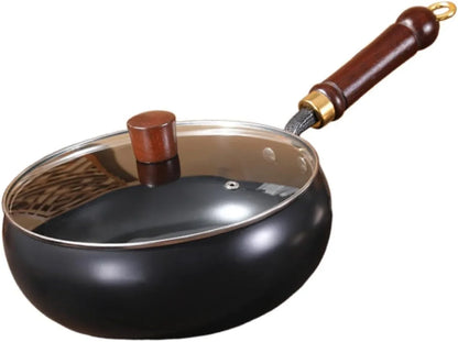 Wok Pan Cookware No Coated Multifunctional Comfortable Handle Cooking Pot Stir Fry Pan for Hotel Kitchen Restaurant Household, Glass Lid7
