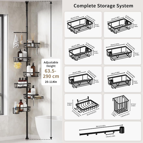 Corner Shower Caddy, 6-Tier Tension Pole with Towel Holder2