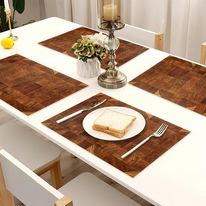 Placemats Set of 6,Retro Wood Linen Table Mats Honey Oak Texture Heat Resistant Place Mats Washable Dining Table Mats for Indoor Outdoor Kitchen Decor Easy Clean 12 X 18 Inch7