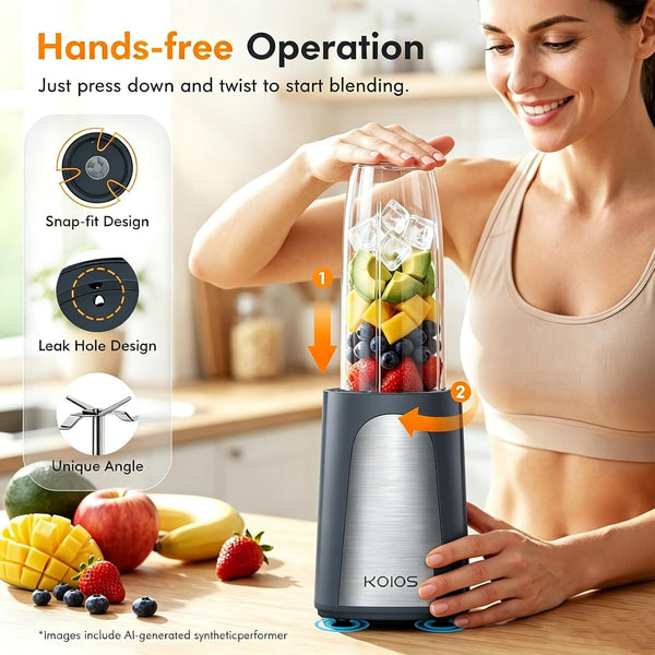 1000W Smoothie Blender, 15-In-1 Single Serve Set, Press-Twist Design | Personal Blender & Kitchen Countertop Smoothie Maker with 2X24Oz+17Oz Cup, Detachable 4-Blade, Frozen Drinks, Grey2