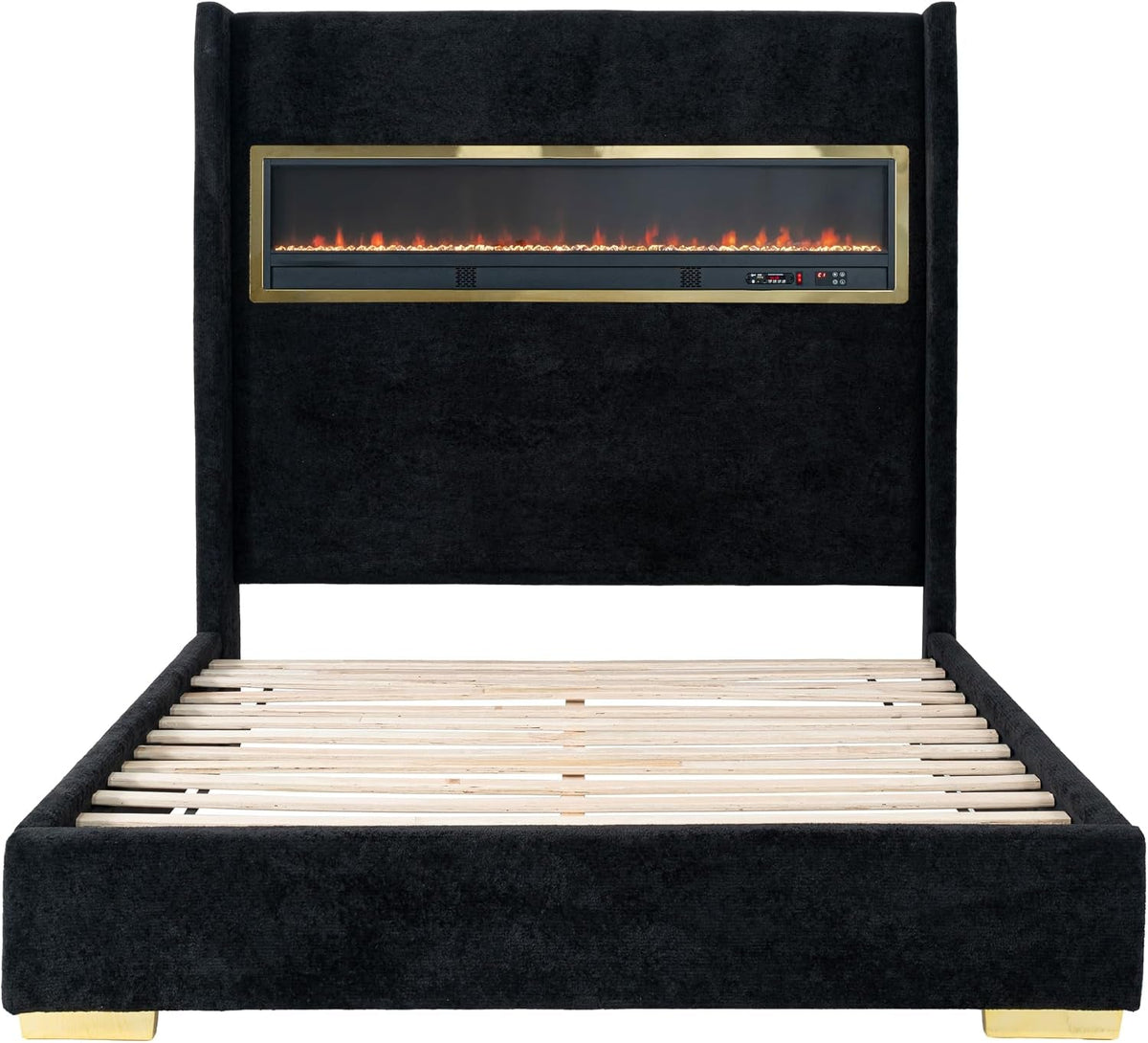 calliope-modern-boucle-bed-frame-with-3d-fireplace-headboard-bluetooth-speaker-and-usb-slot-upholstered-bedframe-no-box-spring-required-for-home-bedroom-queen-black