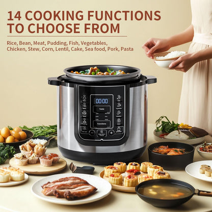 6 Qt Electric Pressure Cooker 9-In-1, 14 Presets Instant Multi-Function Pot, Slow Cooker, Rice Cooker, Cake Maker, Non-Stick, Stainless Steel5