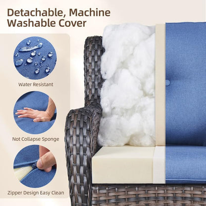 5 Pieces Outdoor Wicker Patio Furniture Set with Fire Pit Blue6