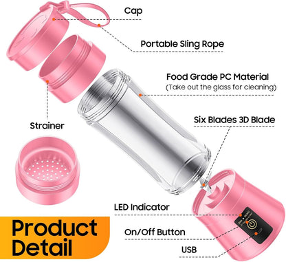 12Oz Personal Mini Portable Blender - Small Size Blender | Leak-Proof Travel Small Blender, Quick Mix, Easy Clean, 6 Steel Blades, Lightweight, Freshly Squeezed in Gym/Office/Travel8