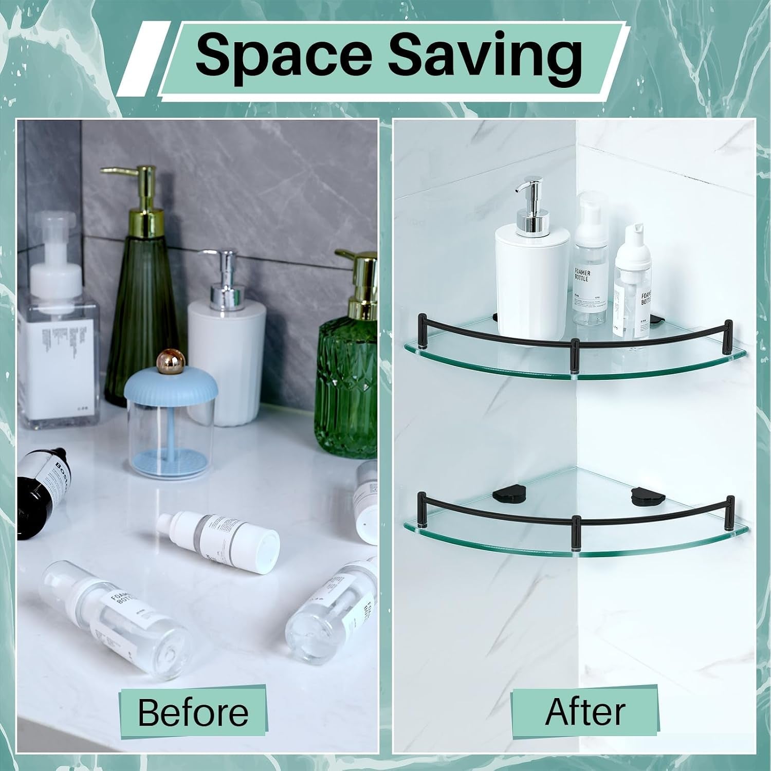 2-pcs-corner-shower-shelf-2-tier-glass-corner-shelf-stainless-steel-wall-mounted-bathroom-organizer-for-storing-shower-gel-shampoo-brush-9-25-inches-black