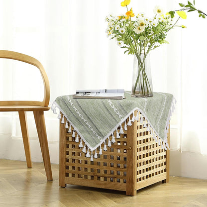 Boho Small Square Tablecloth 24''X24'', Sage Green Linen Table Cover, Nightstand Cover Top, round Square End Bedside Table Cloth Runner, Rustic Farmhouse Spring Summer Green Home Decor3