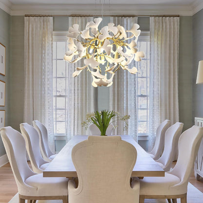 23.6'' Gold and White Ceramic Ginkgo Leaf Chandeliers, Modern Tree Branches Chandeliers, Dining Room Chandelier over Table, round Chandelier for Living Room,Foyer, Kitchen, Bathroom, Bedroom8