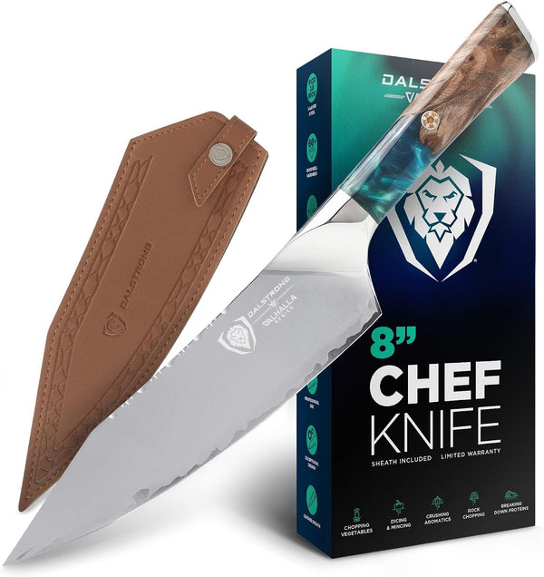Chef Knife - 8 Inch - Valhalla Series - Premium 9CR18MOV HC Steel - Celestial Resin & Wood Handle - Razor Sharp - Kitchen Cooking Chef'S Knife - Leather Sheath1